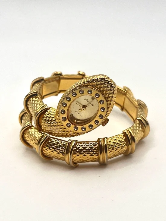 Xanadu Womens Gold Snake Serpentine Wrap Bracelet Watch with Crystal Accents - Picture 2 of 7